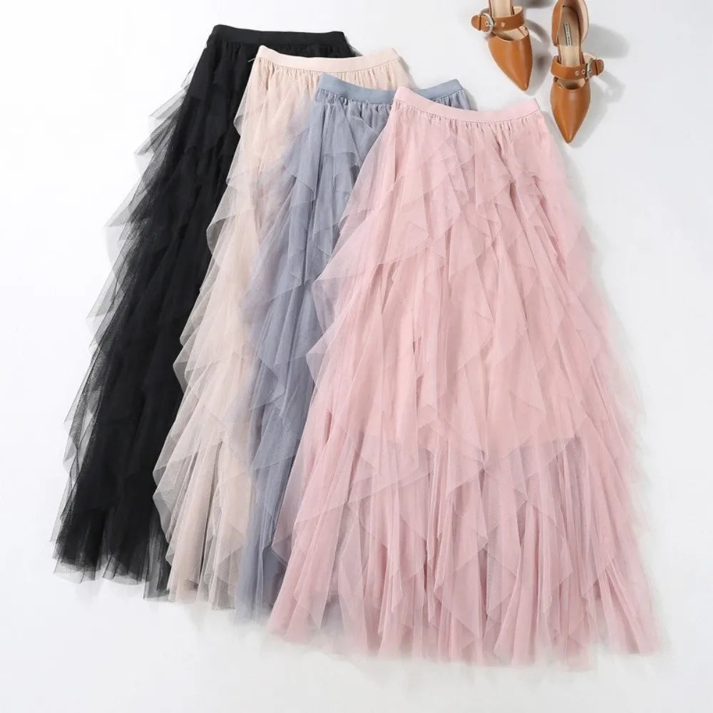 jupe tulle plissée élégante noir gris rose translucide classique femme