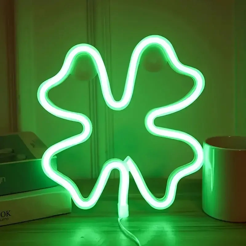 lampe néon vert feuille trèfle moderne intérieure chambre décoration clips câble batterie USB