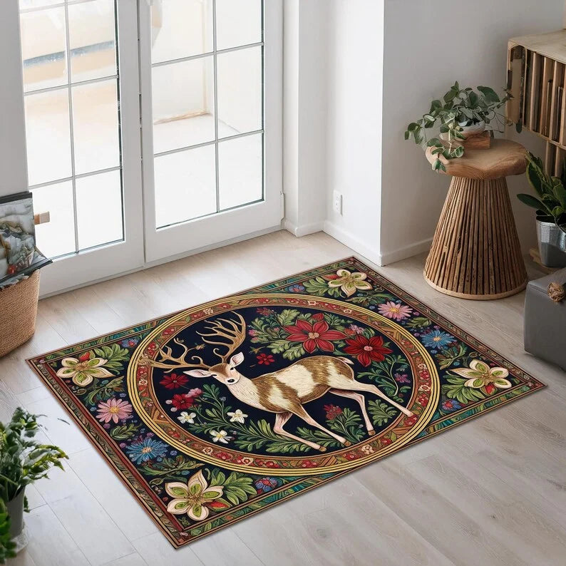 tapis d'entrée marron motif cerfs bienvenue hiver rustique 50x80cm 40x60cm