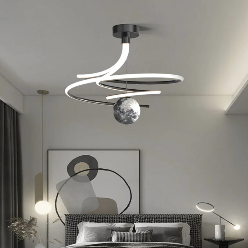 suspension lumineuse moderne minimaliste spirale sphère texturée noir blanc led chambre salon