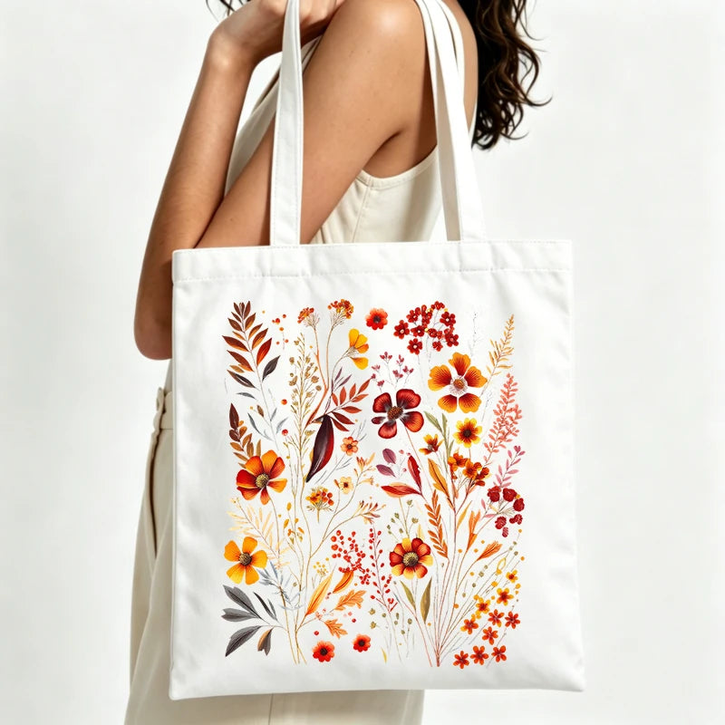 sac main toile motif floral fleurs multicolores classique poignées femme blanc