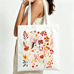 sac main toile motif floral fleurs multicolores classique poignées femme blanc