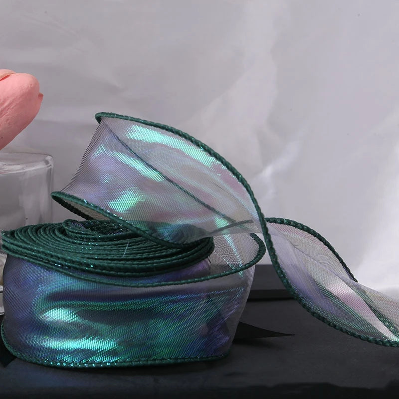 ruban organza holographique violet bleu blanc rose jaune vert moderne élégant artisanal emballage cadeau