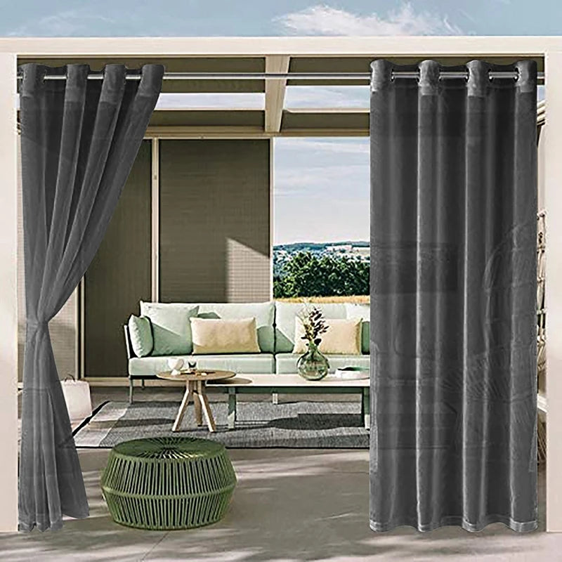 rideau extérieur imperméable transparent polyester moderne gris blanc patio gazebo