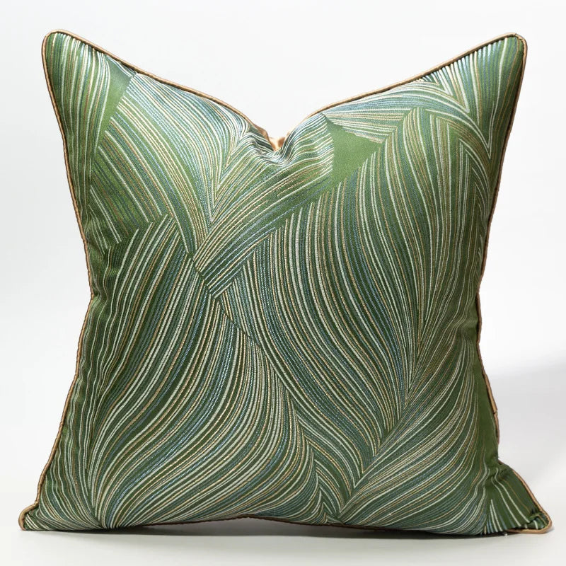 housse coussin carré contemporain motif feuilles dorées bleu marine polyester adhésif decoration maison 30x50cm
