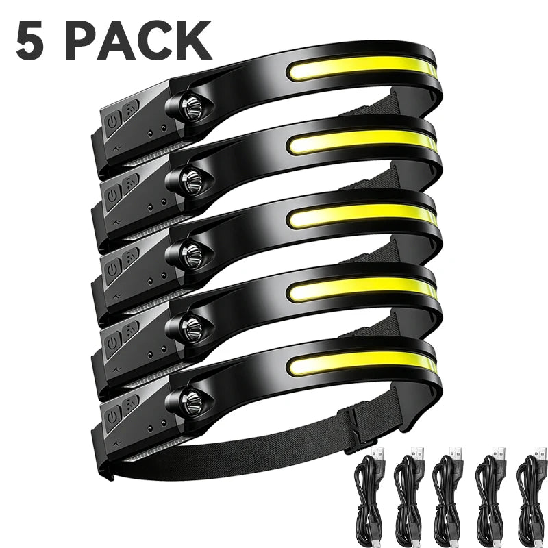 lampe frontale rechargeable led noir jaune ceinture ajustable mode sensoriel ipx4 waterproof