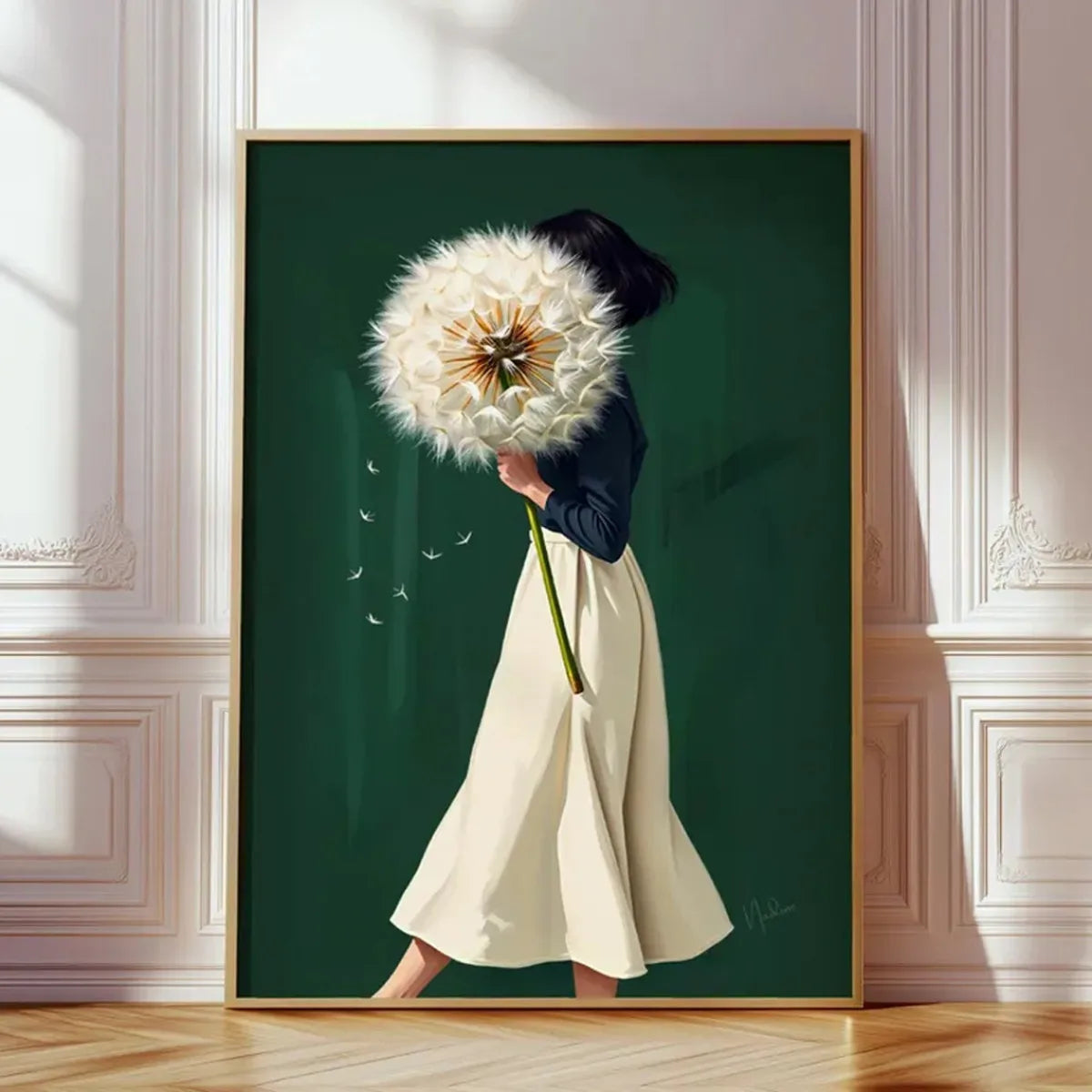tableau abstrait moderne toile vert foncé paysage floral pissenlit 20x30cm 30x40cm 40x50cm 40x60cm 50x70cm
