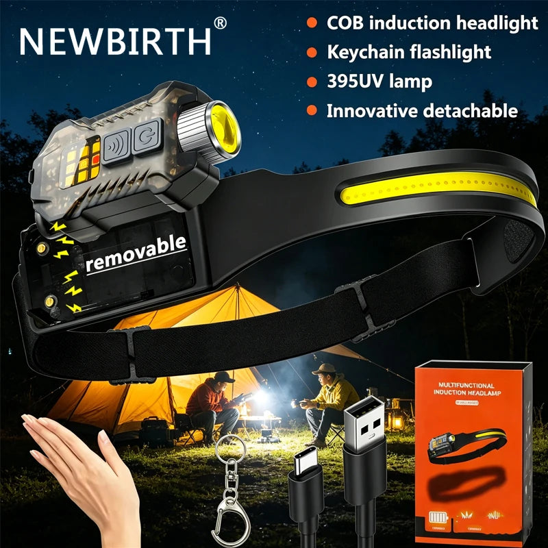 lampe frontale rechargeable led sensoriel camping pêche travail recherche lumière frontale multifonctionnelle