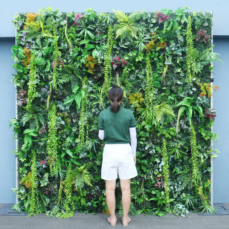 panneau végétal soie décoration extérieure mur fleuri diverses feuilles moderne clips métalliques