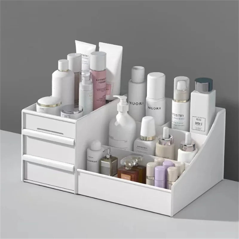 rangement cosmétique boîte rose clair blanc moderne minimaliste plastique réutilisable 26.5cm 16cm 12cm