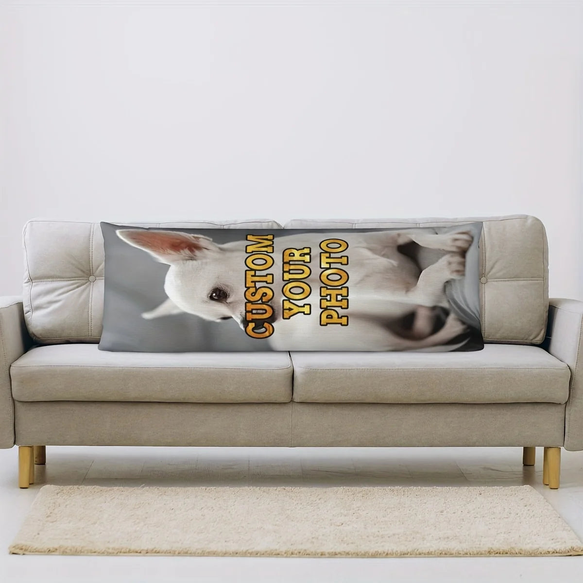 coussin personnalisable photo chien blanc gris moderne 100 polyester zip invisible 50x137cm