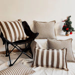 housses coussin polyester rayées beige marron modernes adhésives lit dimension 30x50cm 45x45cm decoration interieur