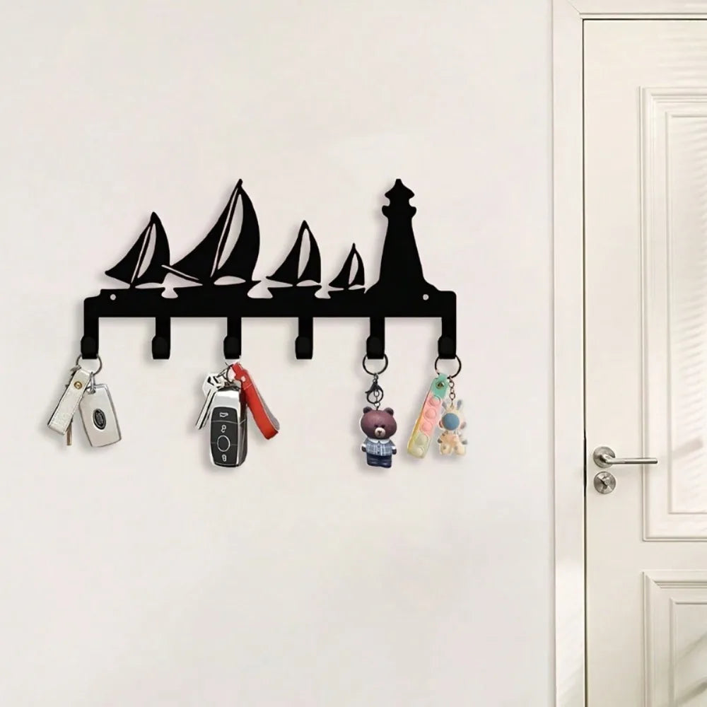 porte clés mural métal noir bateaux phare moderne serviettes clés tampons bearings