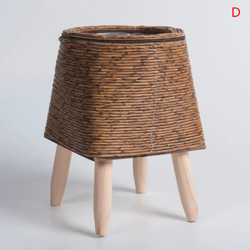pot plante tressé rotin marron moderne rustique pieds bois artificielle