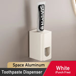 distributeur dentifrice mural gris métallisé moderne adhésif embout dégagement minimaliste