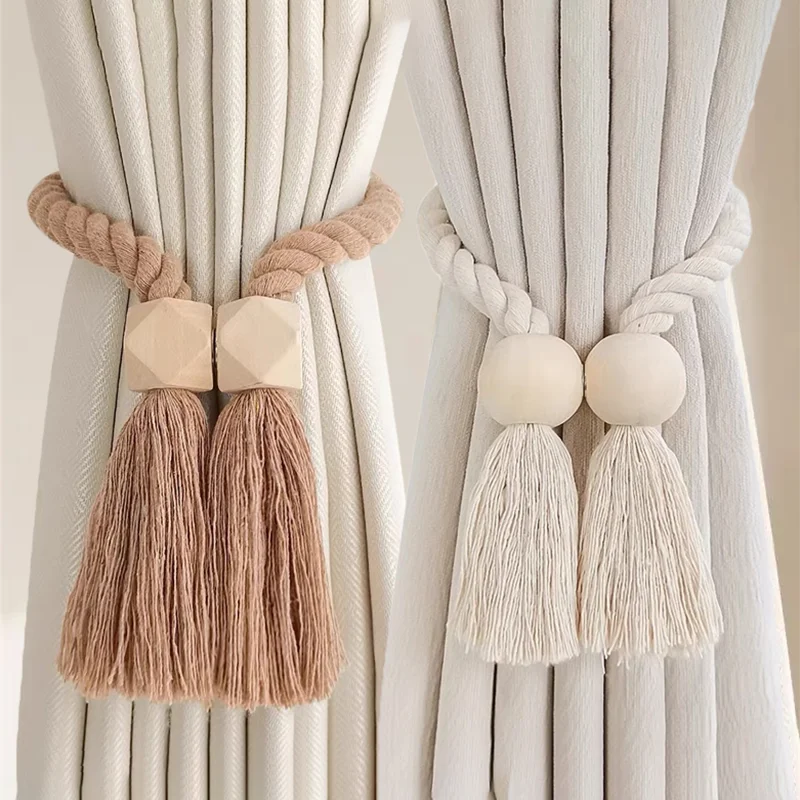 boucles rideau bois franges beige moderne bohème décoratives salle bain chambre