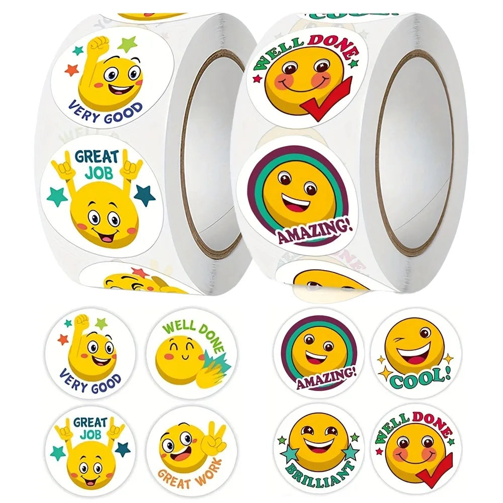 sticker autocollant smiley expression positive très bien travail bien fait amusant bricolage decoration rouleau