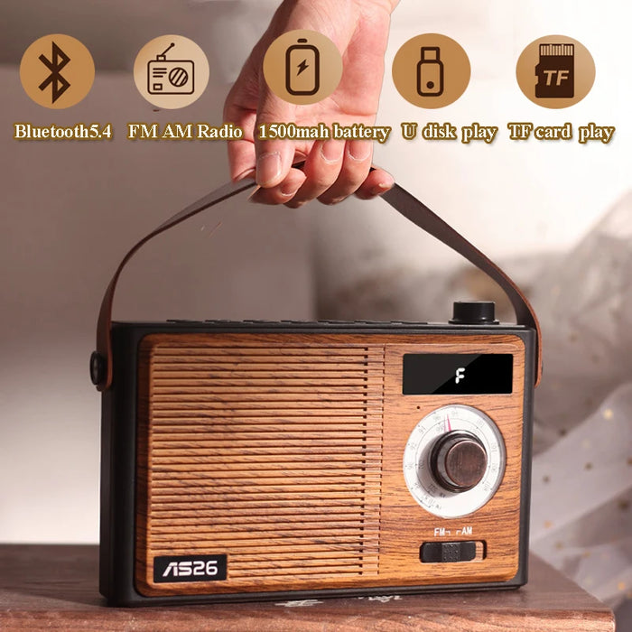 Radio réveil vintage brun avec boutons rétro et haut-parleur
