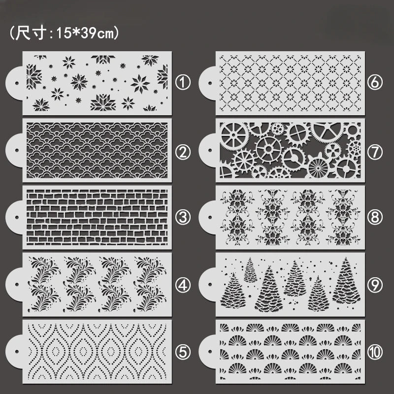 gabarits décoration gâteau blanc motifs géométriques modernes adhésifs reutilisables fondant icing cake decorating stencils