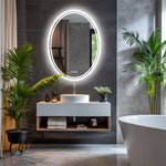 miroir ovale lumineux moderne éclairé antifog waterproof blanc gris mat