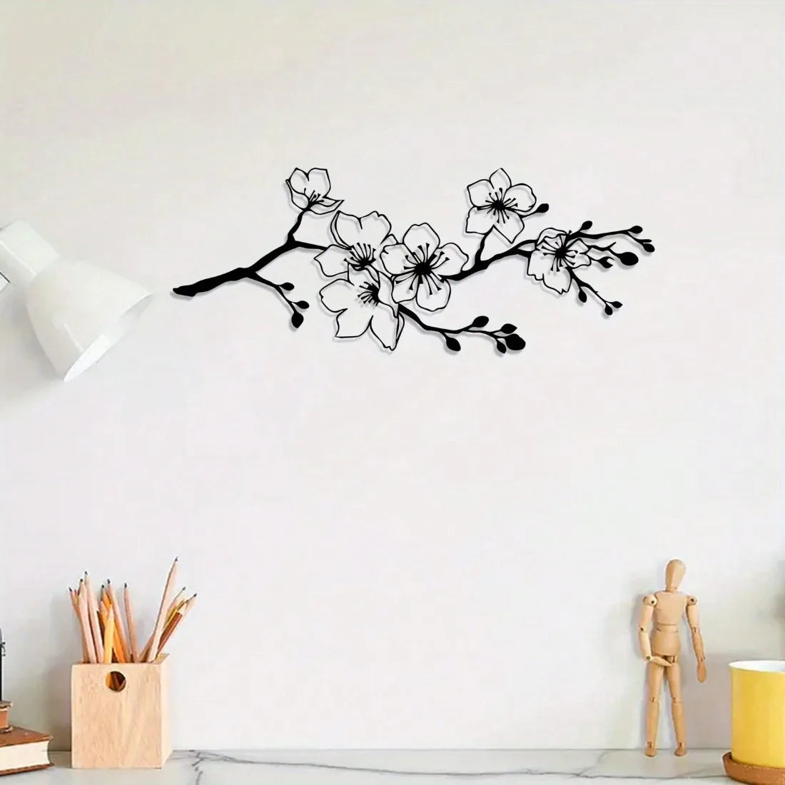décoration murale moderne branche fleurs blanches adhésive salon intérieur extérieur noir
