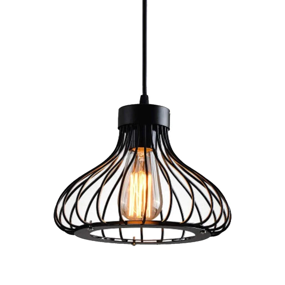 lumière suspendue industrielle moderne cage métallique fil fer noir ampoûle edison