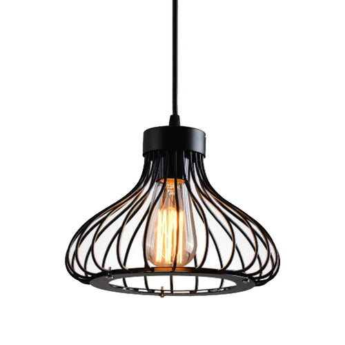 lumière suspendue industrielle moderne cage métallique fil fer noir ampoûle edison