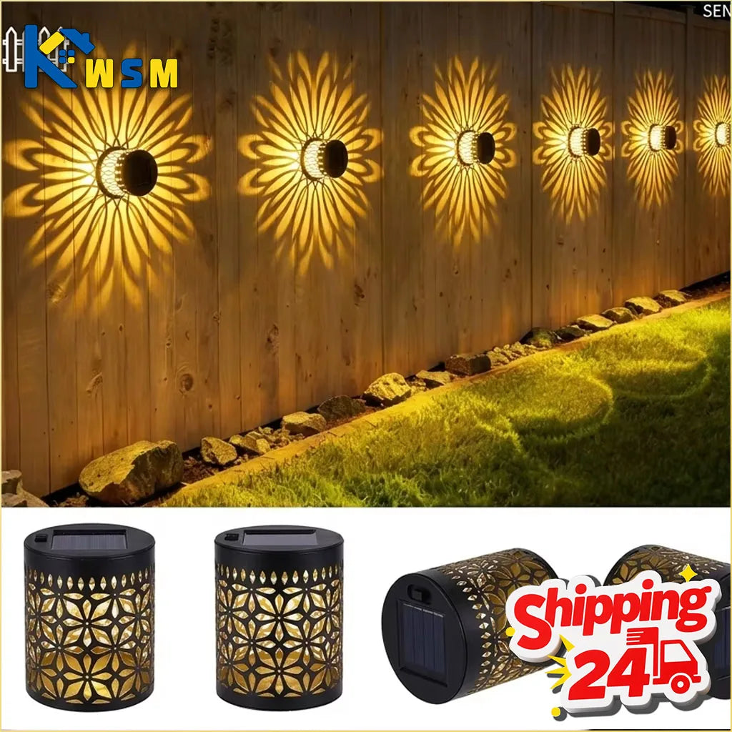 lampe solaire décorative moderne motif floral noir doré adhésif ip44