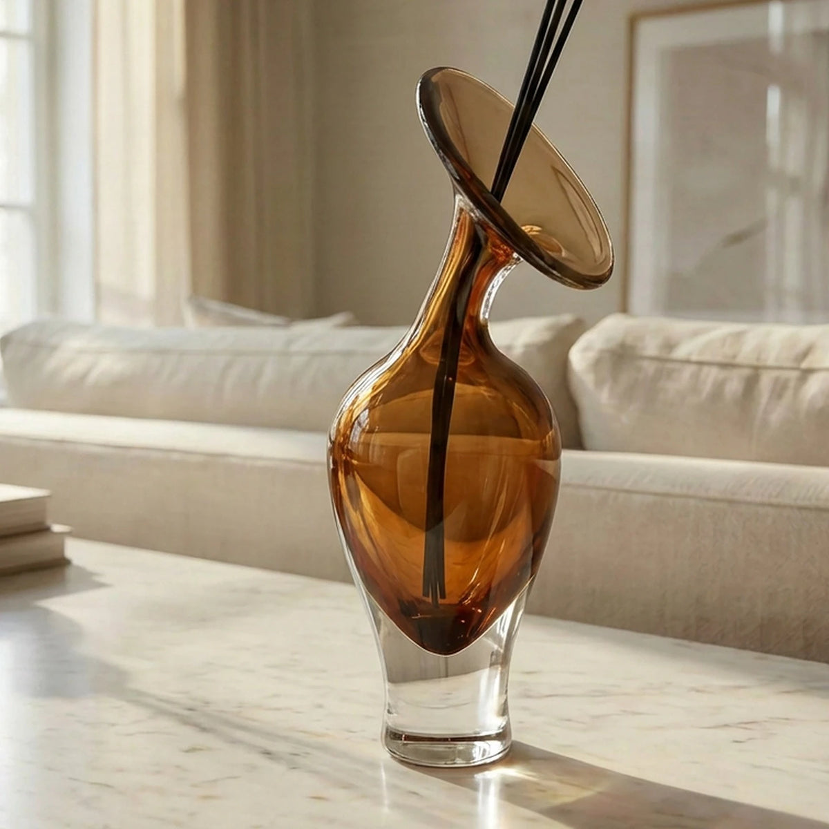 diffuseur huiles essentielles verre moderne marron transparent bâtonnets minimaliste