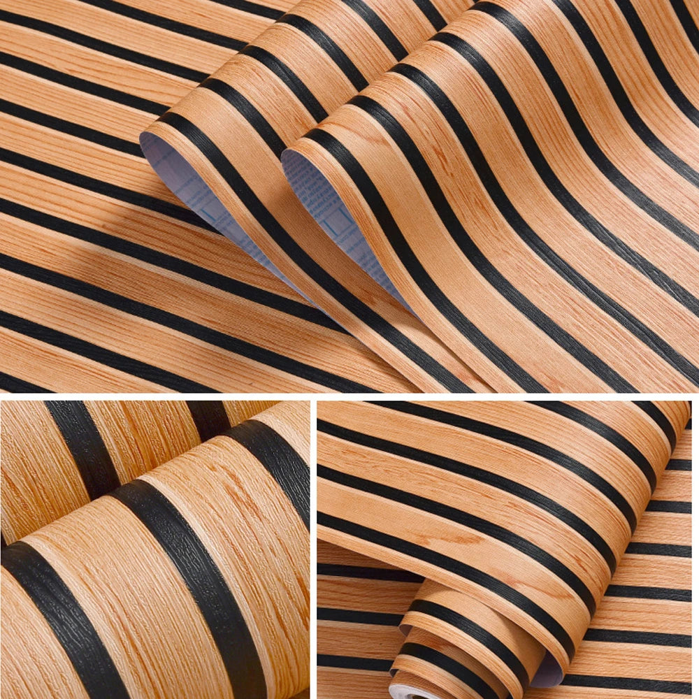 papier peint autocollant vinyle imperméable moderne rayures horizontales beige brun foncé résistant humidité anti