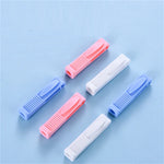 outil déballage ampoules blanc bleu rose rayures verticales pratique ergonomique respectueux environnement