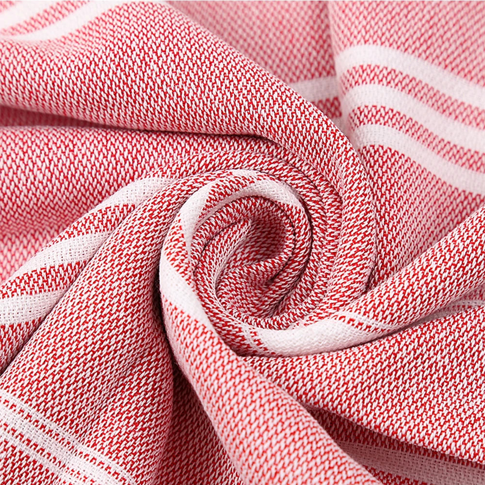 serviette bain coton rose rayures moderne grande taille franges séchage rapide bleu clair