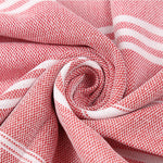 serviette bain coton rose rayures moderne grande taille franges séchage rapide bleu clair