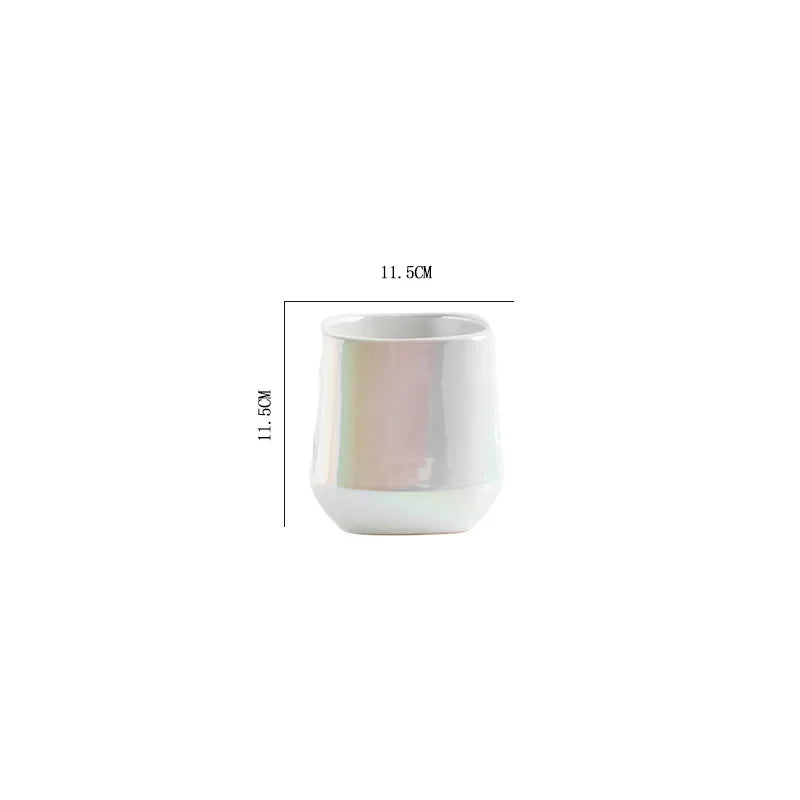 Cache pot céramique moderne blanc doré noir plante verte lisse brillant minimaliste