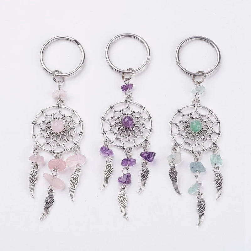 porte clés attrape rêves boho chic semi opaques ailes argenté rose violet vert