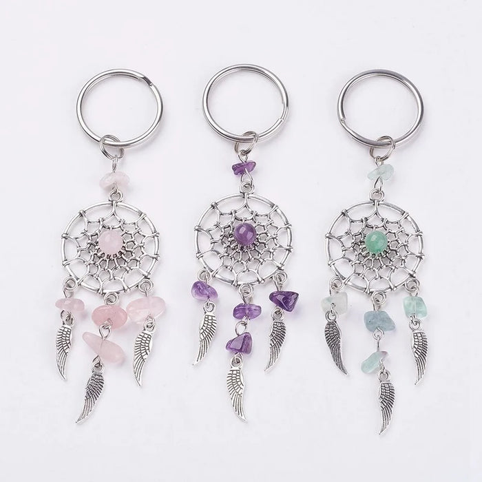 porte clés attrape rêves boho chic semi opaques ailes argenté rose violet vert
