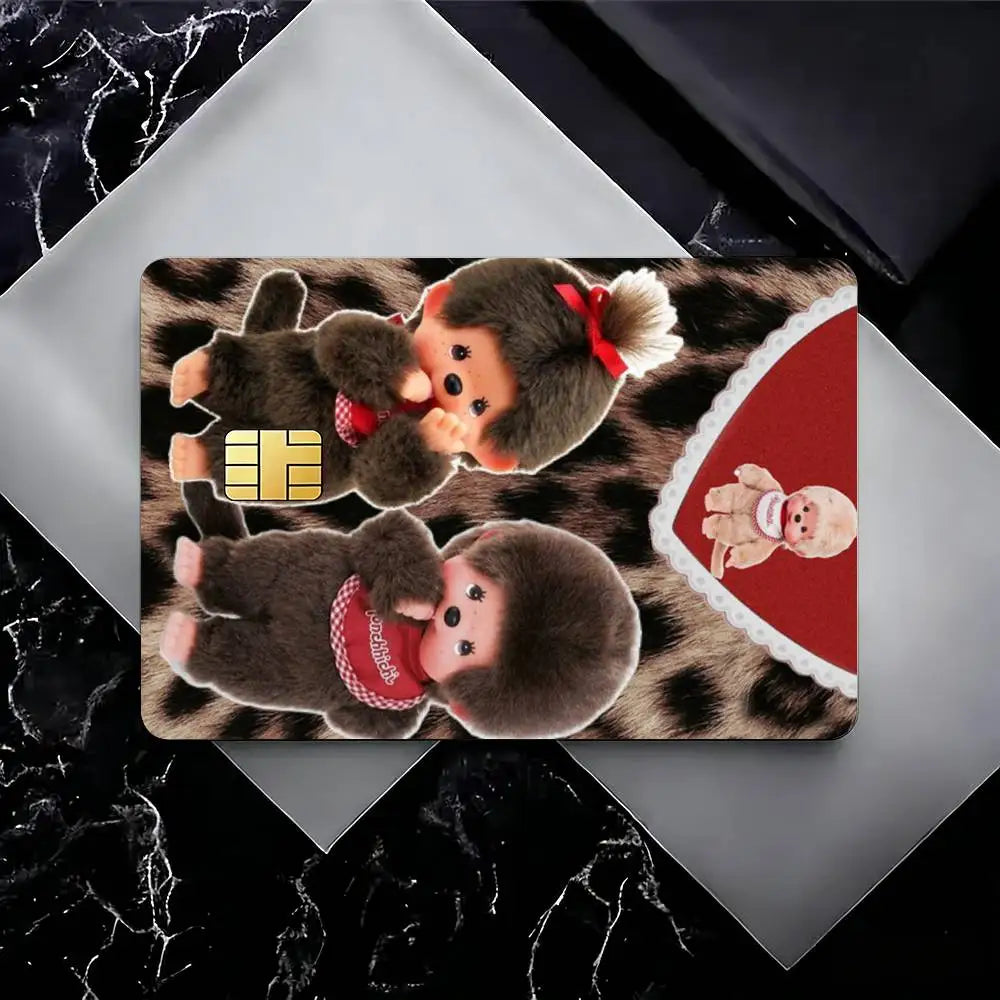autocollants cartes visite illustration animée monchhichi coeurs géométriques réutilisables étanches single piece package