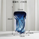 vase moderne bleu transparent ondulé marbré décoration intérieure arrangement floral hydroponique