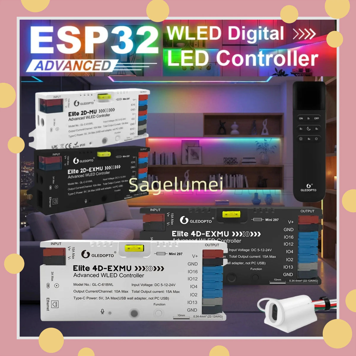 contrôleur led numérique sans fil 360w rgbic ws2811 ws2812 moderne technologique