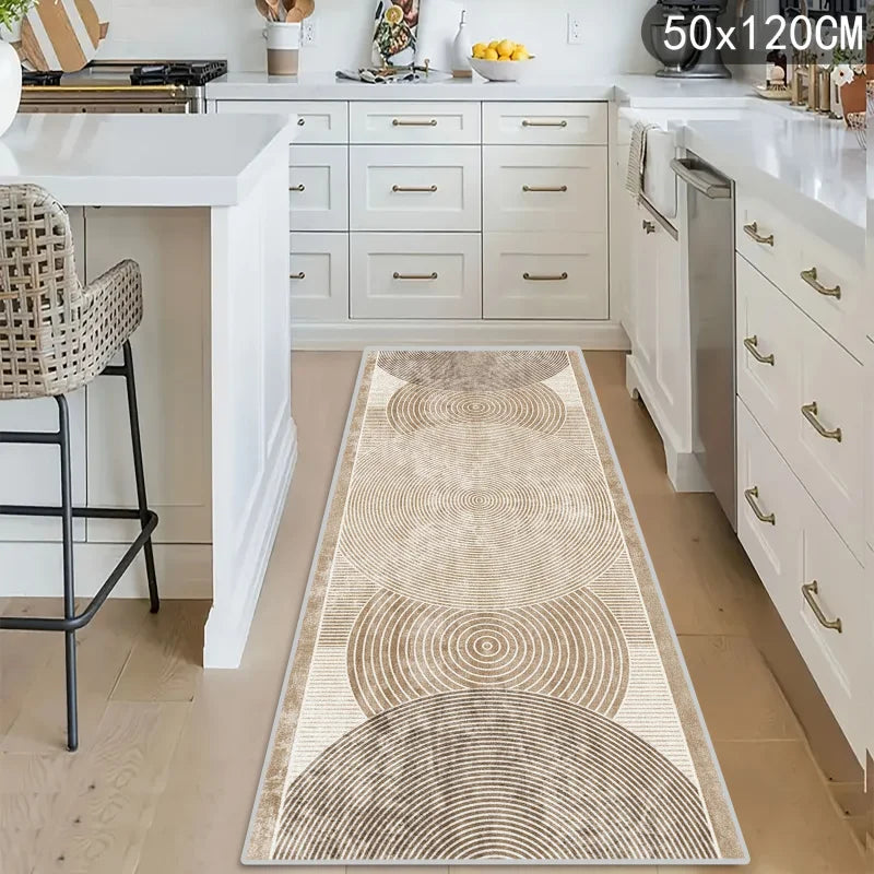 tapis texturé géométrique résistant décoration intérieure moderne beige gris concentrique polyester feutre