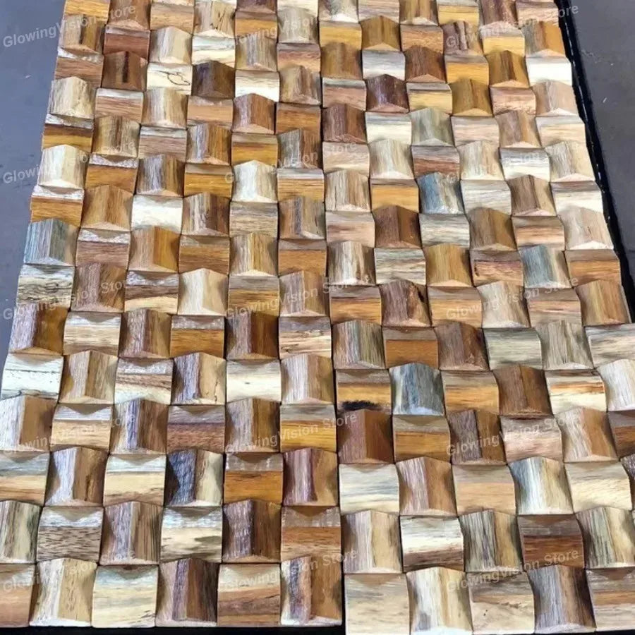 panneau décoratif bois cubes géométriques moderne marron clair foncé autocolant 3d