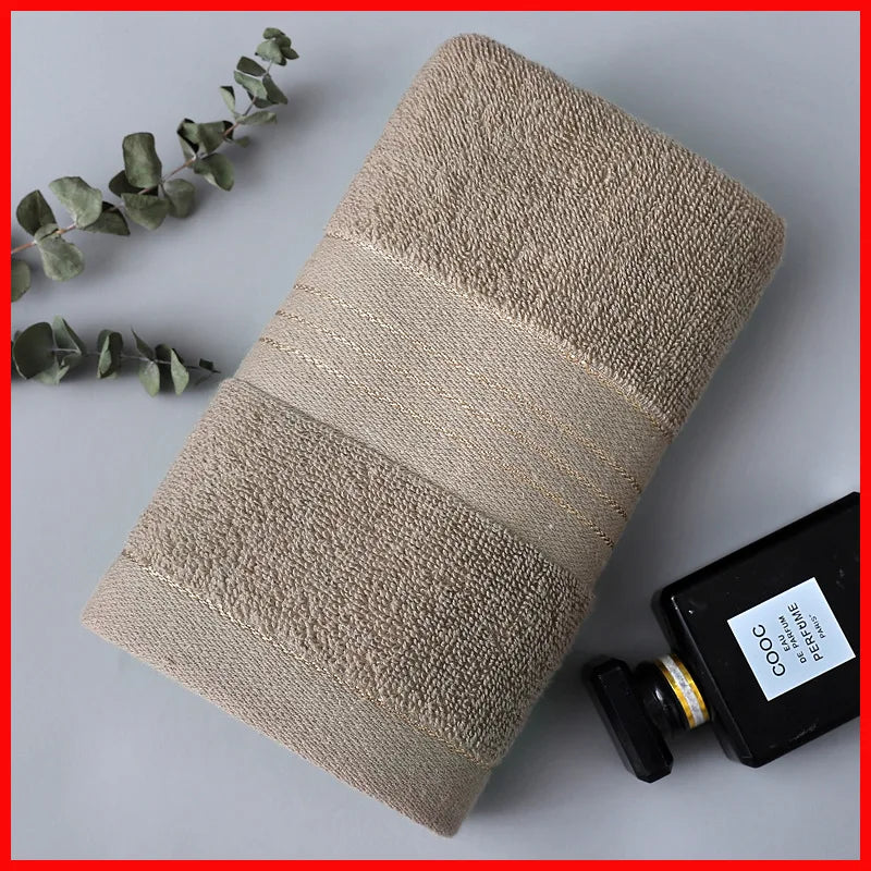 serviettes coton polyester rayures dorées bleu beige marron absorption rapide toilette classique adultes