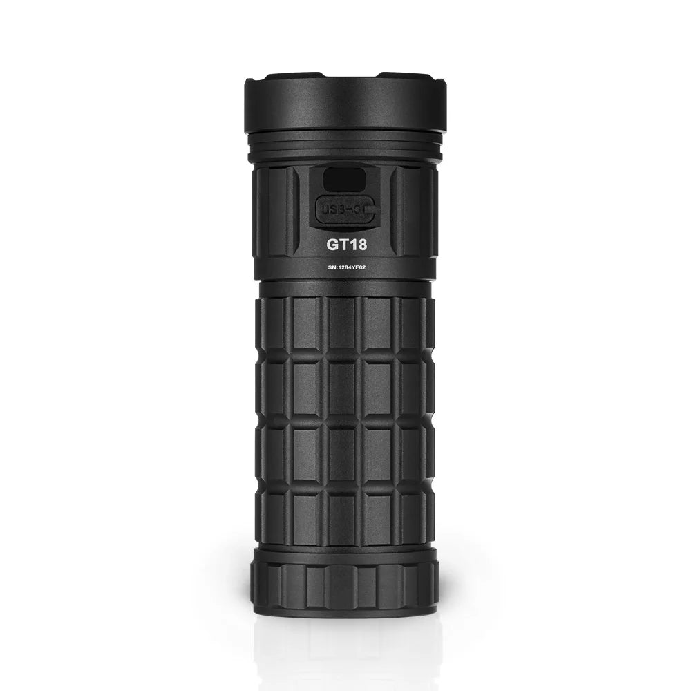 lampe torche led rechargeable usb moderne robuste noire texture gomme tactile auto défense