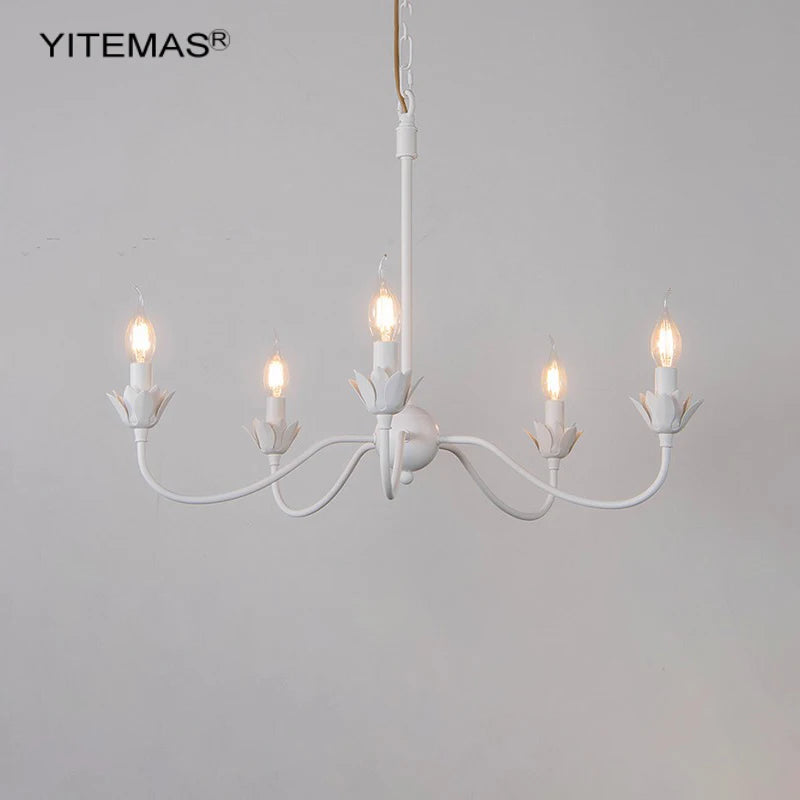 lustre classique blanc 51cm 46cm fleur lotus chaîne ajustable ampoules E14 autonome