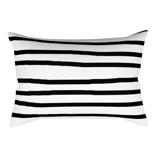 coussin rectangulaire noir blanc motif géométrique moderne décoration salon chambre lit 30x50 cm