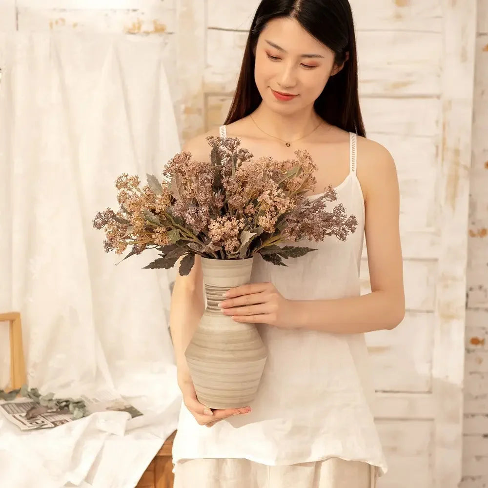 bouquet fleurs séchées marron feuilles vertes naturel rustique décoration intérieure 43cm 22cm