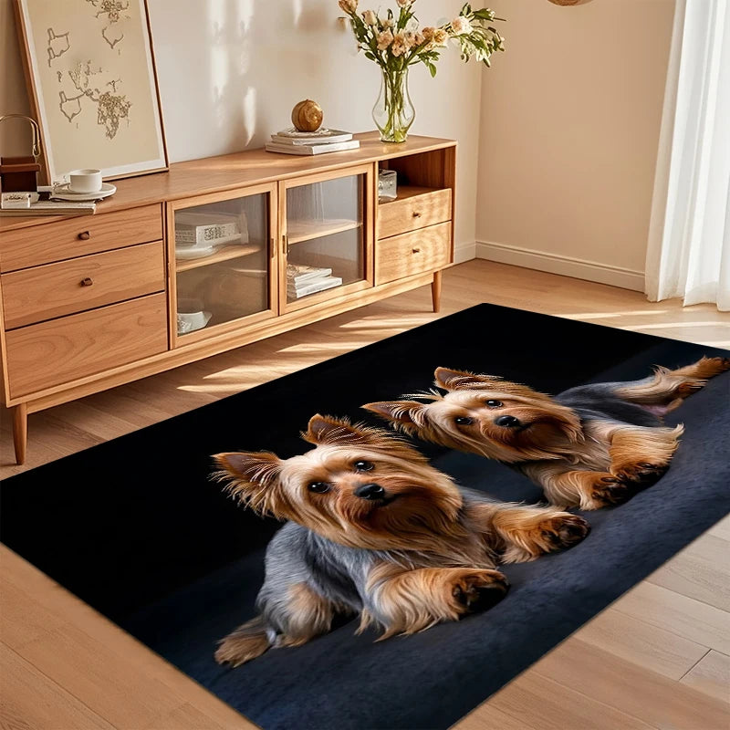 tapis yorkshire terrier moderne noir marron gris lavable polyester salon chambre hôtelextérieur commercialisation