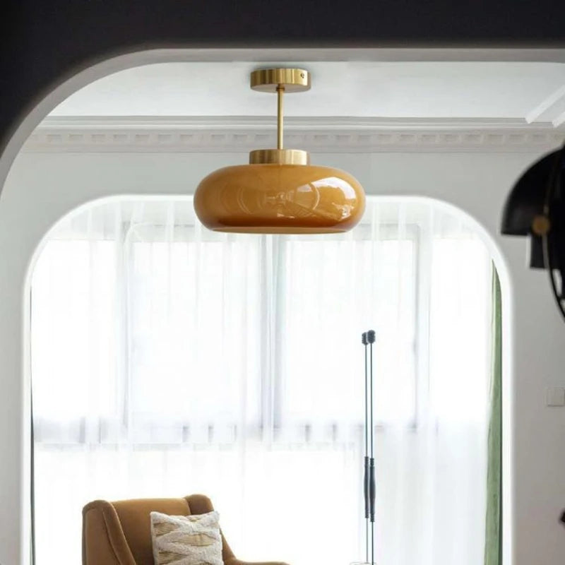 suspension pendentif verre moderne doré beige brillant translucide chambre salon restaurant