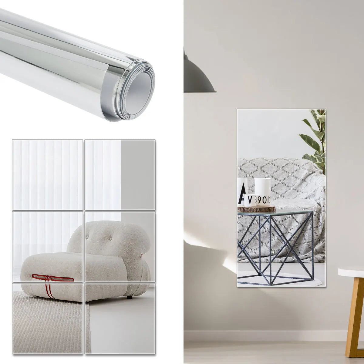miroir argenté moderne adhésif taille 50x100cm 60x100cm décoration murale diy bricolage