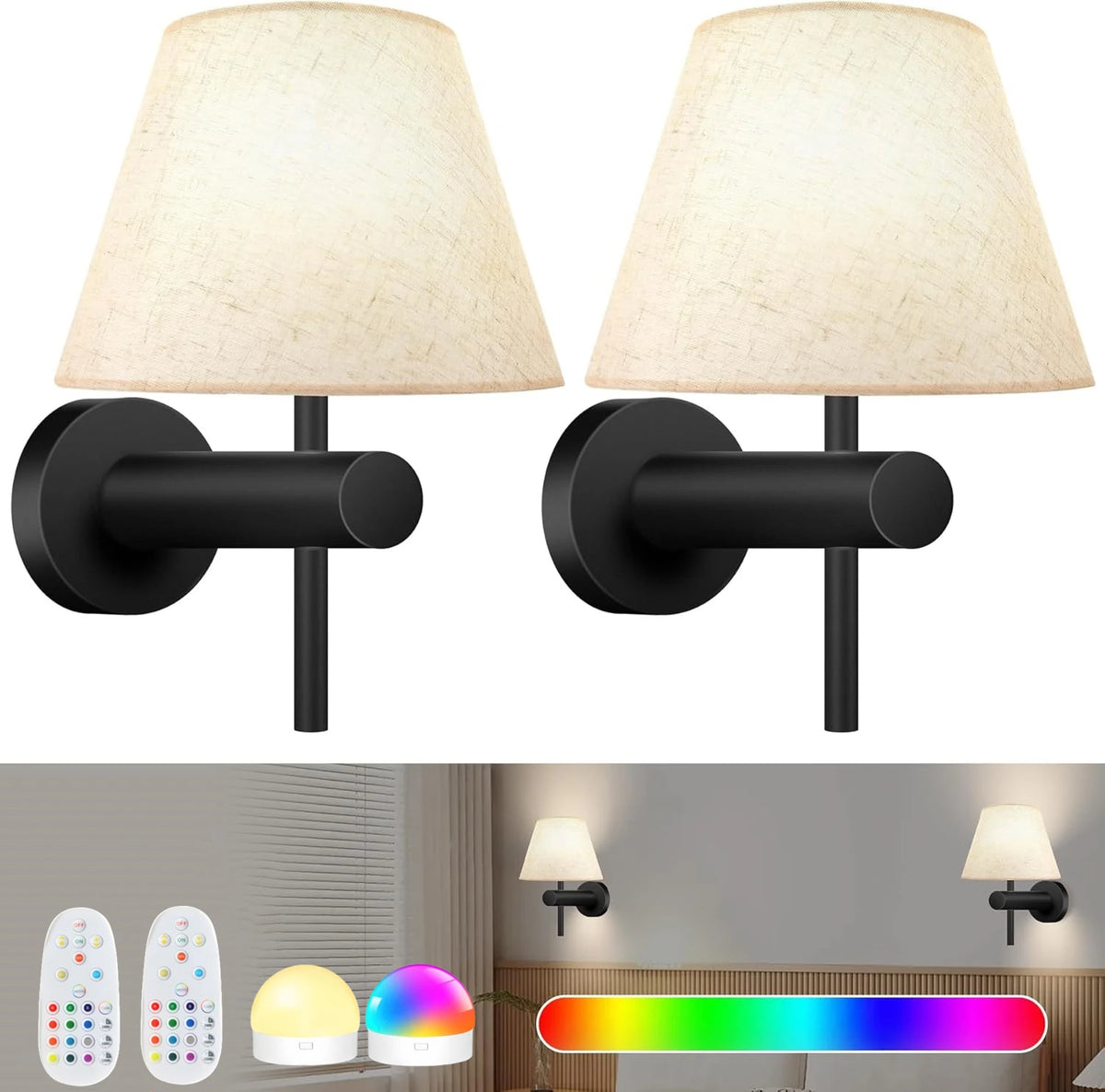 lampe murale rechargeable led couleurs rgb télécommande moderne minimaliste fixée mur